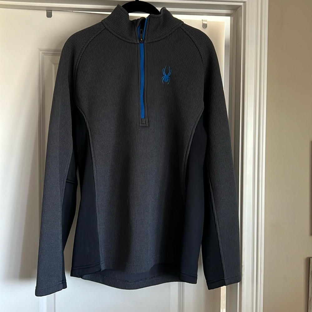 Spyder 1/4” zip sweater gray/blue size L new condition